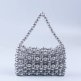 Sac à main tendance en acrylique tissé à la main galvanisé argenté pour la rue, décontracté et assorti avec des perles